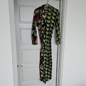 Zara Green & Red Floral Print Kimono Swimsuit Cover With Seperate Black Dress